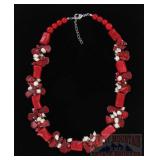 20' Coral & Genuine Freshwater Pearl Necklace.