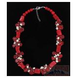 20" Coral & Genuine Freshwater Pearl Necklace.