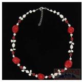 18' Coral & Freshwater Pearl Beaded Necklace.