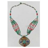 Native Am.Style German Silver Pendant & Necklace.