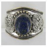 German Silver & Blue Lapis Cuff Bracelet.