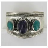 German Silver, Amethyst & Turquoise Cuff Bracelet.