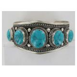 Turquoise & German Silver Cuff Bracelet.