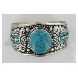 Beautiful German Silver & Turquoise Cuff Bracelet.