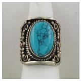 Turquoise Carved German Silver Ring SZ 7.5