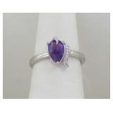 Sterling Silver, Amethyst & White Topaz Ring, 8.