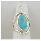 Sterling, Turquoise/Abalone Dress Ring, 6.5