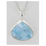 Large Genuine Larimar & Sterling Pendant.