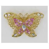 Vintage Style Pink Butterfly Brooch w/ Filigree.