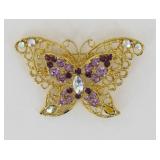 Vintage Style Purple Butterfly Brooch w/ Filigree.