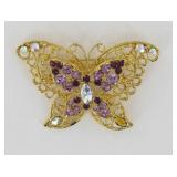 Vintage Style Purple Butterfly Brooch w/ Filigree.