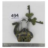 Large Heavy Cast Brass Camel Garden Gate Padlock.