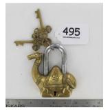 Large Heavy Cast Brass Camel Garden Gate Padlock.