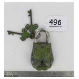 Large Heavy Cast Brass Owl Garden Gate Padlock.