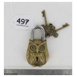 Large Heavy Cast Brass Owl Garden Gate Padlock.