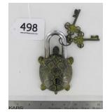 Large Heavy Cast Brass Turtle Garden Gate Padlock.