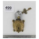 Large Heavy Cast Brass Turtle Garden Gate Padlock.