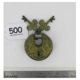 Large Heavy Cast Brass Figural Garden Gate Padlock