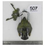 Cast Brass Abbyson Buddha Garden Gate Padlock.