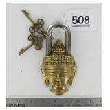 Cast Brass Abbyson Buddha Garden Gate Padlock.