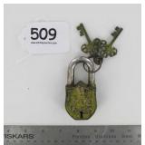 Large Heavy Cast Brass Figural Garden Gate Padlock