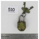 Large Heavy Cast Brass Figural Garden Gate Padlock