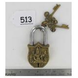 Large Heavy Cast Brass Figural Garden Gate Padlock