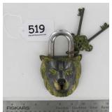 Large Heavy Cast Brass Lion Garden Gate Padlock.