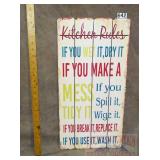 'Kitchen Rules' Wood Sign.  24X12.