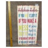 "Kitchen Rules" Wood Sign.  24X12.