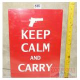 "Keep Calm & Carry" Tin Sign. 17X12.