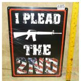 "Plead the 2nd" Tin Sign. 17X12.