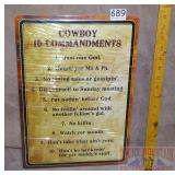 'Cowboy Commandments' Tin Sign. 17X12
