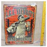 'ARI Security' Tin Sign. 17X12.