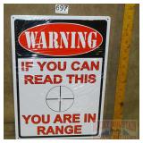 "You Are in Range" Tin Sign. 17X12.