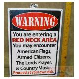 'Redneck Area' Tin Sign. 17X12.