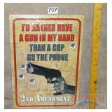 'Gun in Hand/Cop on the Phone' Tin Sign. 17X12