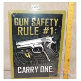 'Gun Safety Rule #1' Tin Sign. 17X12.