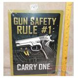 "Gun Safety Rule #1" Tin Sign. 17X12.