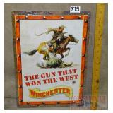 Winchester Horse & Rider Tin Sign. 17X12.