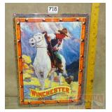 Winchester Horse Back Hunter & Bear Tin Sign.