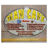 'Man Cave Rules' Tin Sign. 12X17.
