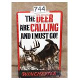 Winchester Deer Are Calling Embossed Tin Sign. 9X6