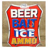 'Deer Bait' Embossed Tin Sign. 13X10.
