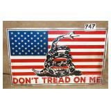 'Don't Tread On Me' Embossed Tin Sign. 9X14.