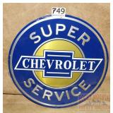 Chevrolet Super Service Embossed Tin Sign. 12"