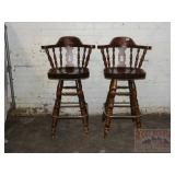 2 Heavy Pine Swivel Bar Stools.