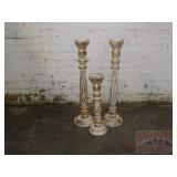 Set of 3 Turned Wood Candle Sticks.