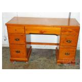 Vintage Pine 7 Drawer Kneehole Desk.