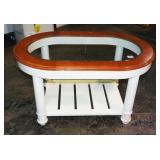 Country Style White Coffee Table w/ Glass Insert.